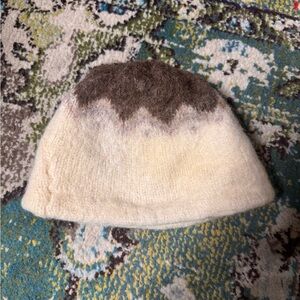 Cream/Brown Wool Beanie